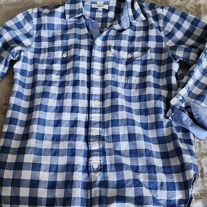 Madewell Linen Blend Blue & White Gingham Plaid Workshirt Size XS